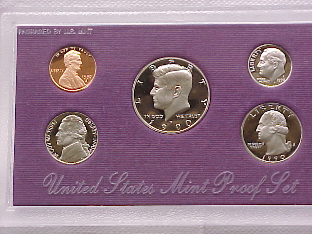 1990 United States Mint Proof Set 5 Coin Set Kennedy Half Dollar 