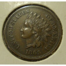 1869 Indian Head Cent in AU Condition