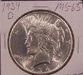 1934 D Peace Dollar in MS63 Condition